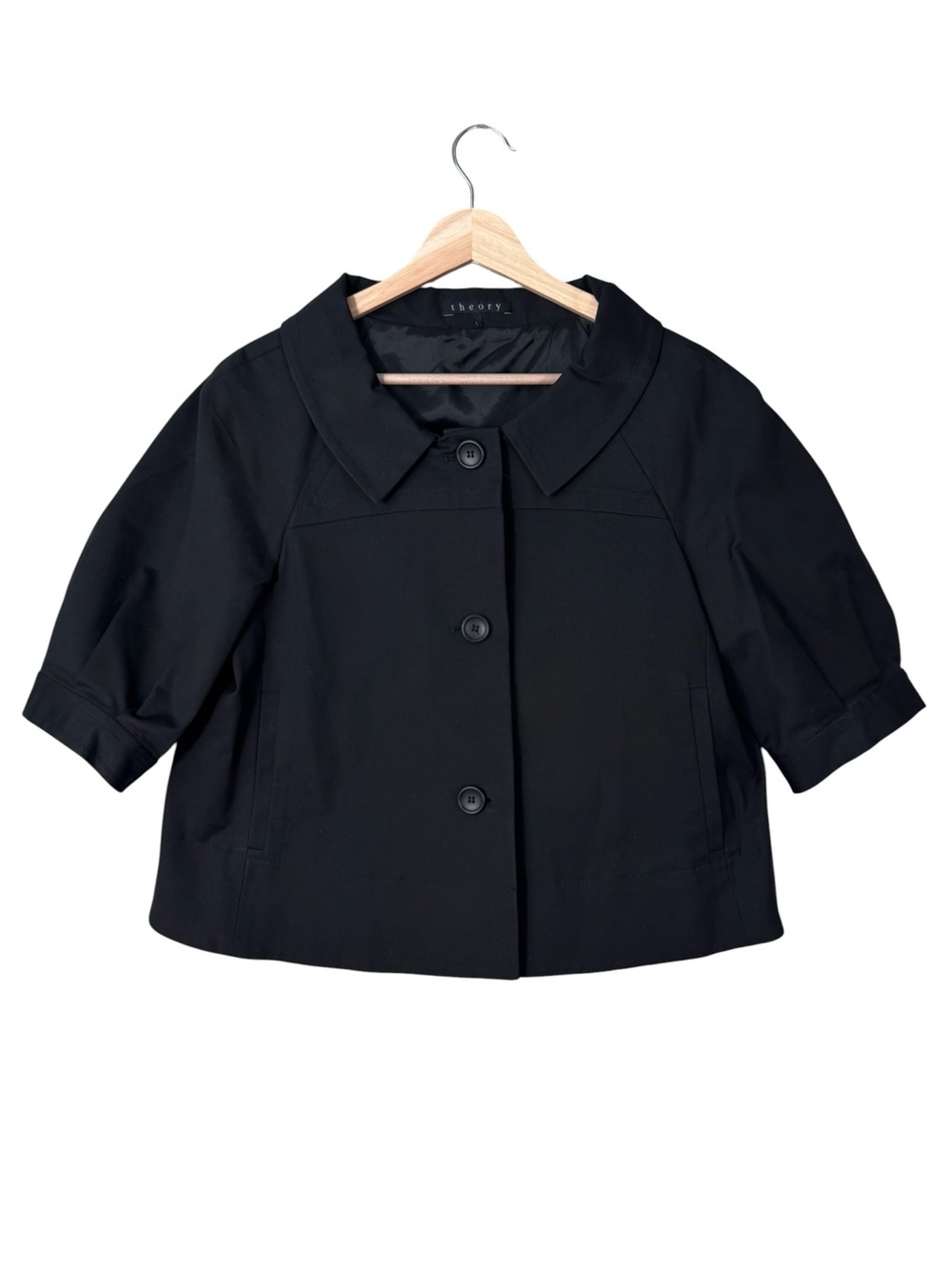 Theory Black Cropped Swing Jacket Large EUC